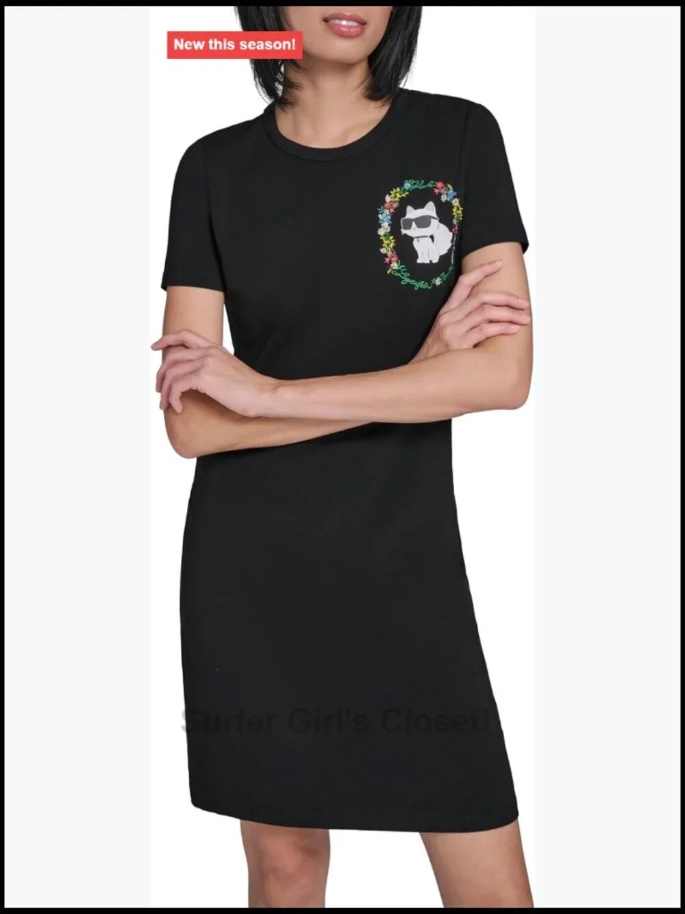 Karl Lagerfeld Short Sleeve Crew Neck Logo T-Shirt Dress Cotton Spandex